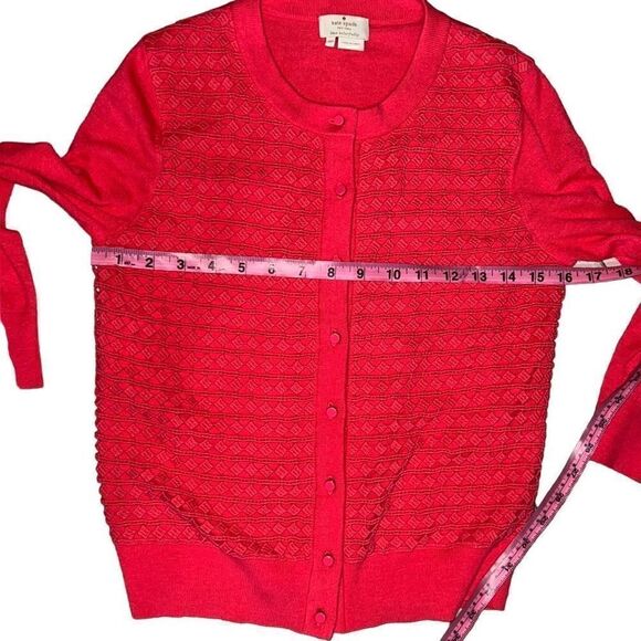 Kate Spade Coral Pink Button Front Knit Cardigan Crochet Overlay sz XS X-small - Picture 6 of 9